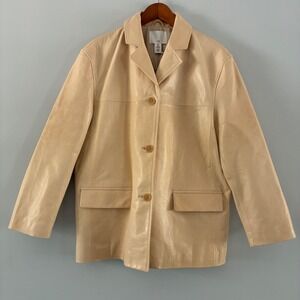 H&M Beige Genuine Leather Jacket Small Oversized Minimalist Luxury Scandi Chic
